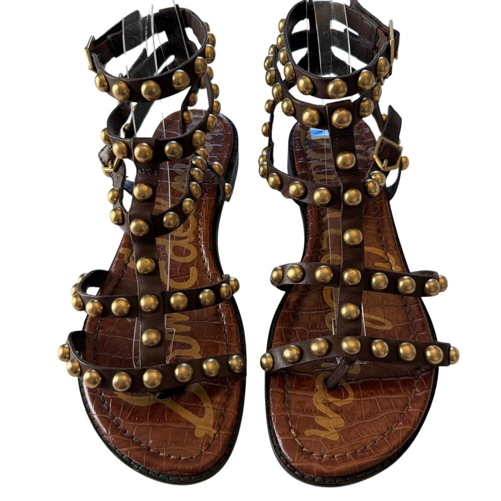 SAM EDELMAN Eavan Gladiator Sandals Womens Brown 8.5M Studded Cage Strappy Boho